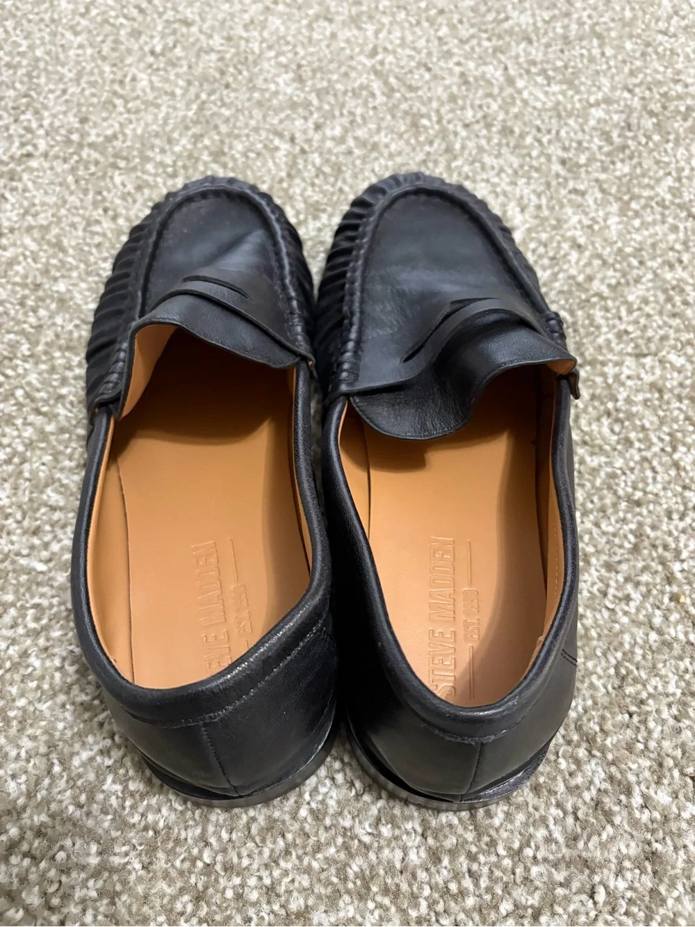 Steve Madden Black Leather Penny Loafers